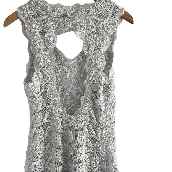 M & Guia Brazil Silver Gray Metallic Embroidered Lace with Cutout Back Dress - Picture 4 of 12